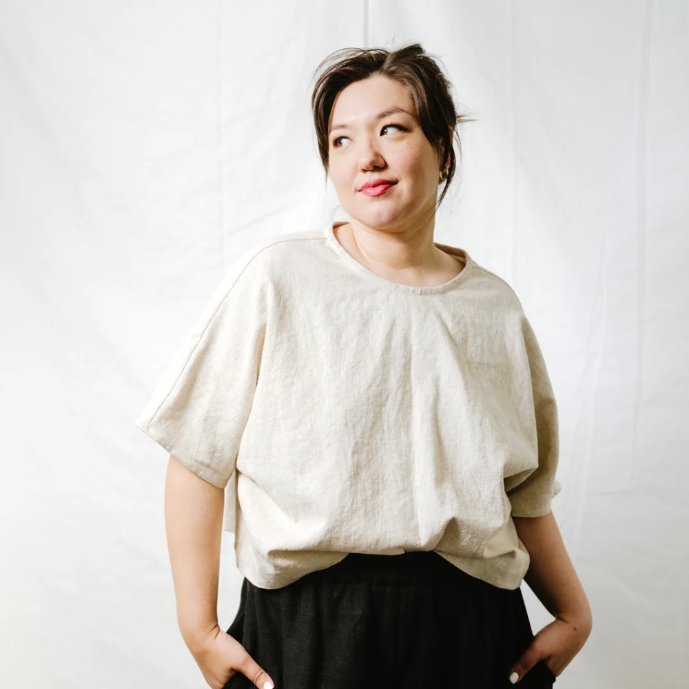 Nettle Studios Super Wide Crop Top In Oat Milk Linen